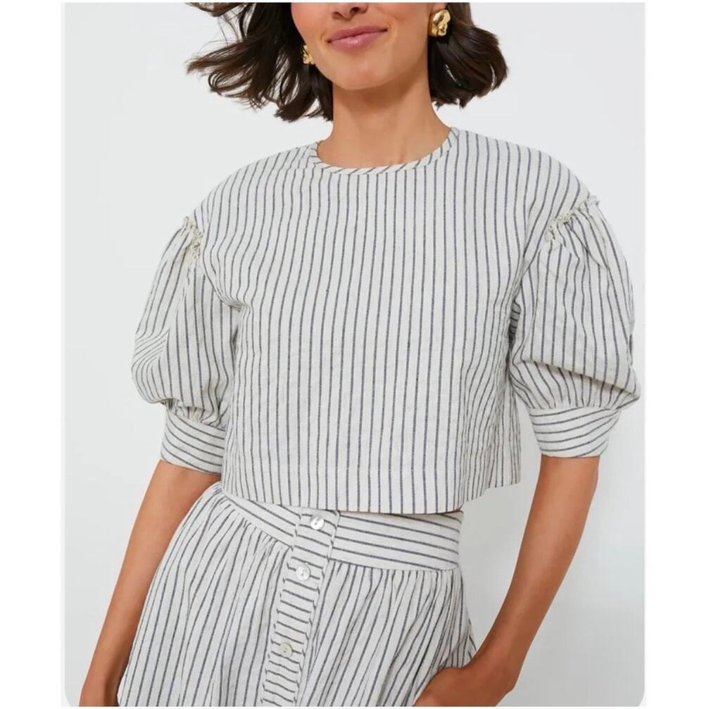 NEW Tuckernuck Linen Stripe Edie Top Size Small Nautical Blouse